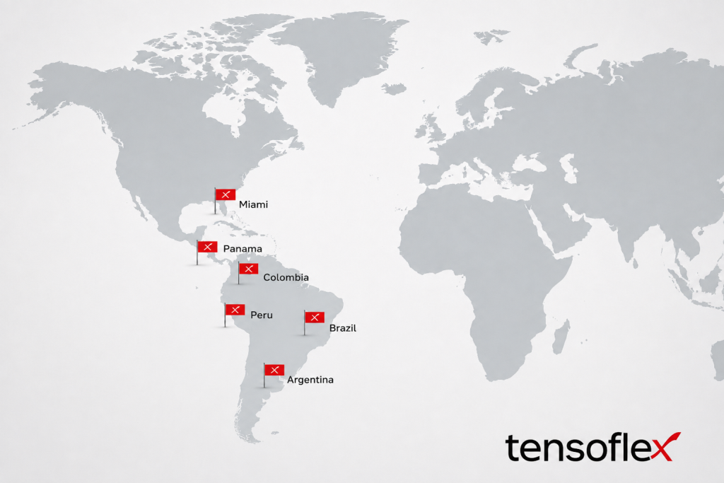 Presencia internacional de Tensoflex: Miami, Panamá, Colombia, Perú, Brasil y Argentina